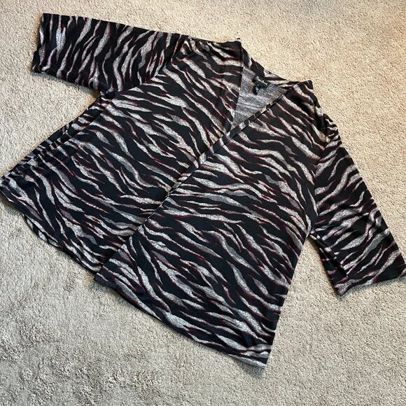 Maggie Barnes Women's Abstract Zebra Open Front Cardigan Jacket Artsy Size 4X - Picture 2 of 7